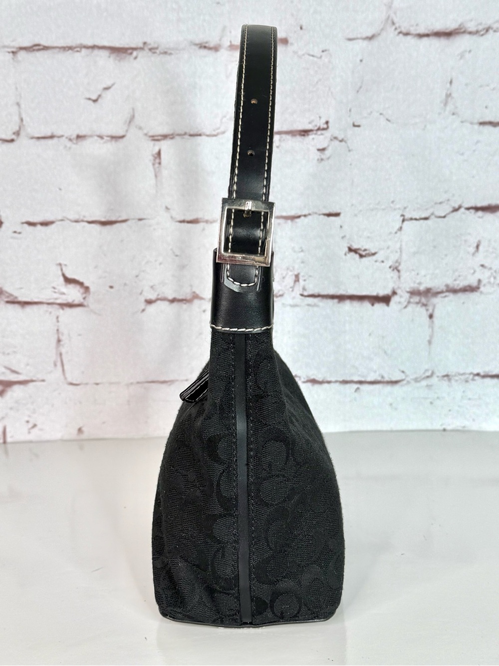 COACH Vintage Black Mini Hobo Signature Monogram Jacquard Canvas Shoulder Bag - Picture 4 of 14